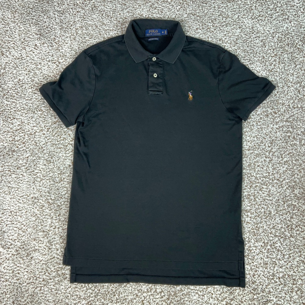 Polo Ralph Lauren Shirt Mens Medium Black Casual Pima Soft Touch Pony Top Golf